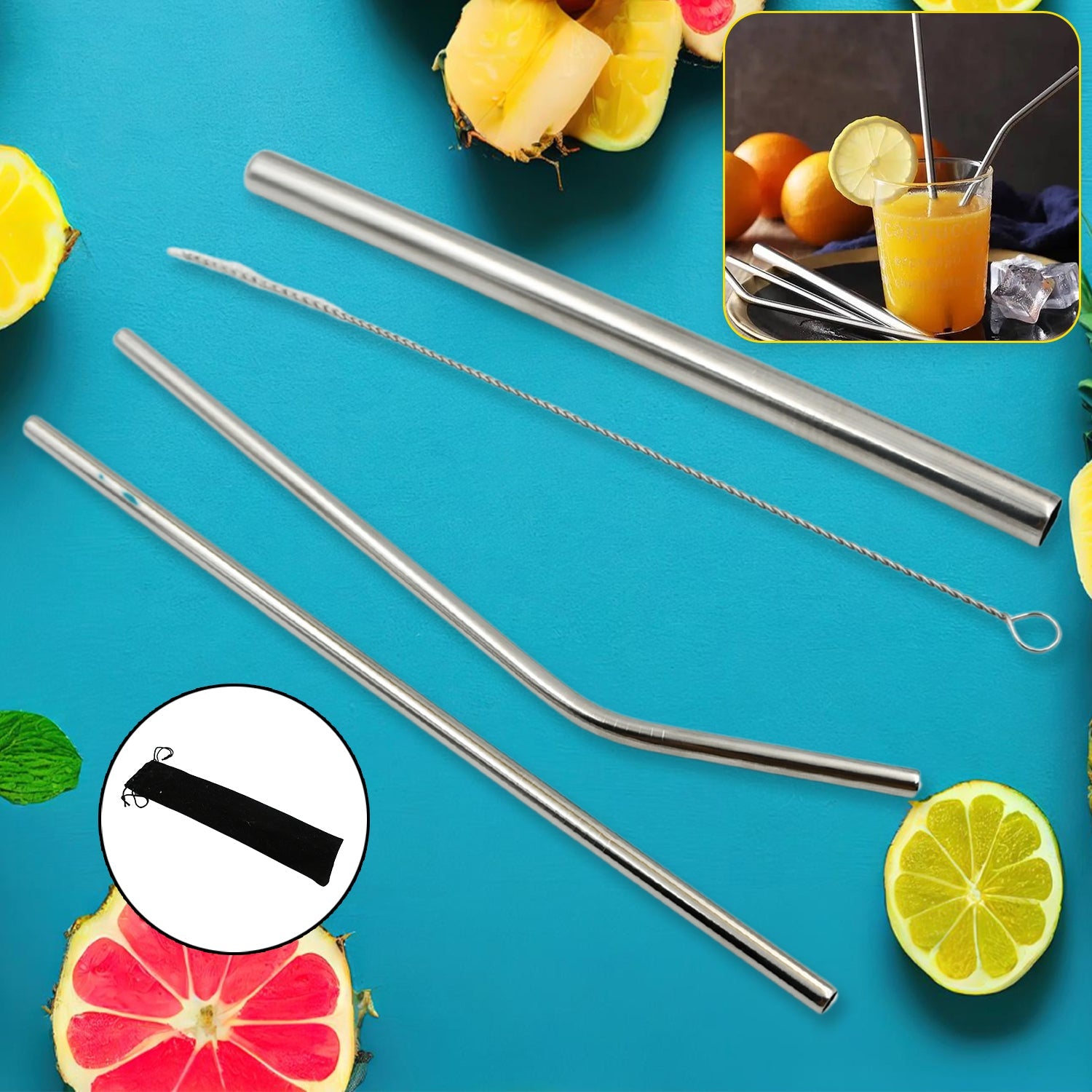 0600 Reusable Stainless Steel Straws with Travel Case Cleaning Brush Eco Friendly Extra Long Metal Straws Drinking Set of 4 (2 Straight straws, 1 Bent straws, 1 Brush) 0600 Reusable Stainless Steel Straws with Travel Case Cleaning Brush Eco Friendly Extra Long Metal Straws Drinking Set of 4 (2 Straight straws, 1 Bent straws, 1 Brush)